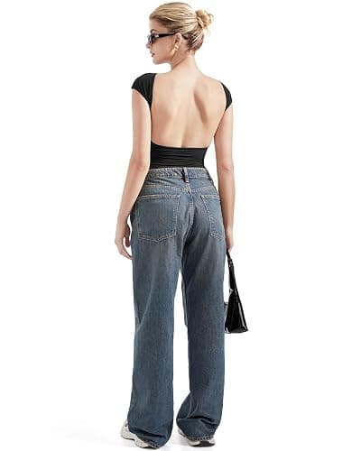 SUUKSESS Women Backless Sexy Going Out Tops Double Lined Open Back Y2k Basic Tee Shirts thumbnail 4
