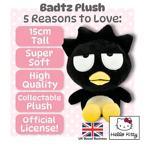 Official Sanrio Badtz Maru Plush Toy 15cm Sitting | Authentic Hello Kitty & Friends Character Doll | Soft Collectible Gift for Kids, Teens, Adults & Sanrio Fans | Black Penguin Made of Polyester thumbnail 2