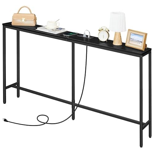 MAHANCRIS 70.9'' Console Table with Power Outlet, Narrow Sofa Table, Industrial Entryway Table with USB Ports, Behind Couch for Entryway, Hallway, Foyer, Living Room, Black CTHB18E01 thumbnail 8