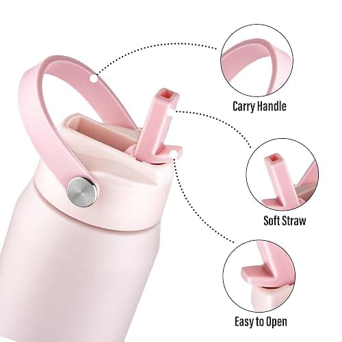 OLDLEY 750ml Insulated Water Bottle with Straw, Stainless Steel Water Bottles with Handle, Leakproof BPA Free Vacuum Metal Flask Keep Hot and Cold for Sports, Travel, Hiking (Pink) thumbnail 3