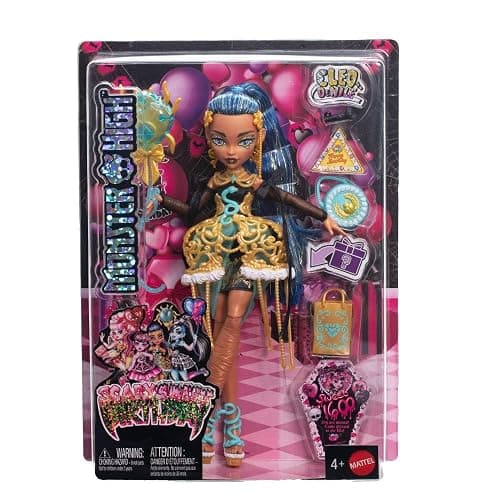 Monster High Scary Sweet Birthday Doll, Cleo De Nile in Golden Party Dress with Themed Accessories Like Invite, Balloon, Gift, Lipstick and More thumbnail 6