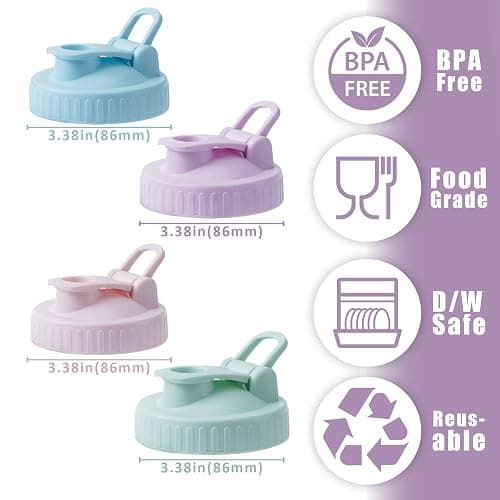 Wide-Mouth Mason Jar Pour Spout Lid - 4 Pack Colorful No Leak Mason Jar Pour Spout Lid, Mason Jar Drinking Lids with Flip Top Easy to Use, No Dripping, Easy to Clean Fit for Mason Jar Pitcher thumbnail 2