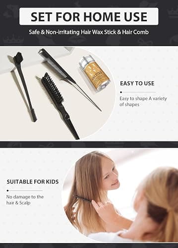 Slick Back Hair Brush, Hair Wax Stick 4Packs Set - Wax Sticks for Hair Flyaways, Baby Hairs, Edge Control - Sleek Ponytail & Bun Accessories for Women Kids & Girls thumbnail 5