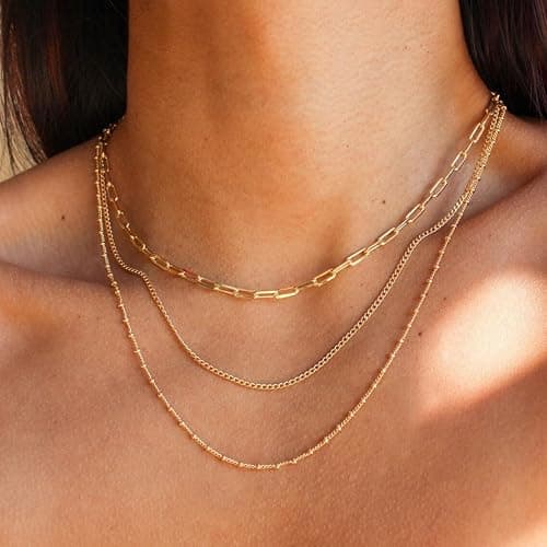 Waterproof Gold Necklace Layered Necklaces for Women Non Tarnish,14k Gold Plated Stainless Steel Dainty Stack Thin Chain Necklace Set for Women Gifts Jewelry thumbnail 3