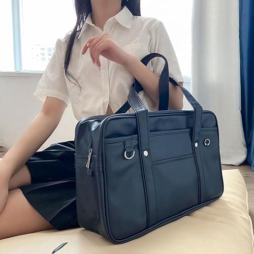 gosduiwip Premium Leather School Bag For Student Uniform Laptop Lightweight Japanese Handbag Large Capacity PU Wide Application, Dark blue thumbnail 3