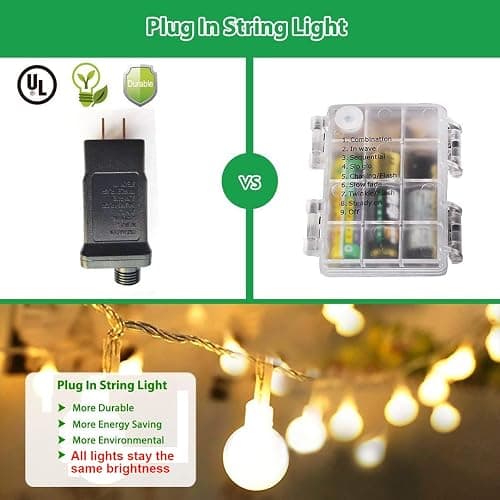 RaThun 49.2ft Warm White Globe String Lights, 100 LED with 16ft Extended Lead Wire & Remote, 8 Modes, IP44 Waterproof Plug in Linkable Lights for Outdoor Indoor Party Wedding thumbnail 6