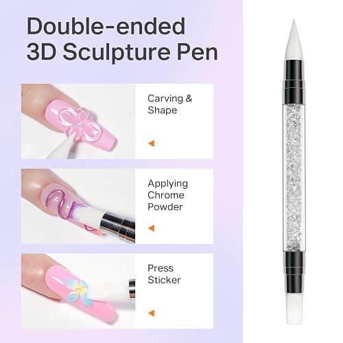 MIZHSE 3D Gel Nail Art Sculpting Gel, 60g Large Capacity Non-Sticky Clear Solid Builder Gels for Nails, Molding Hard Gels for Nail Art Charms, U V LED, with Gold Chrome Powder & Silicone Flower Mold thumbnail 8
