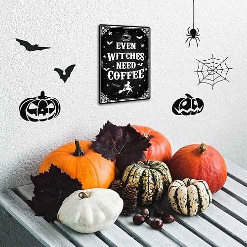 Funny Black Gothic Decor Even Witches Need Coffee Metal Signs for Coffee Bar Gothic Kitchen Accessories Halloween Decor 8 x 12 Inch thumbnail 2