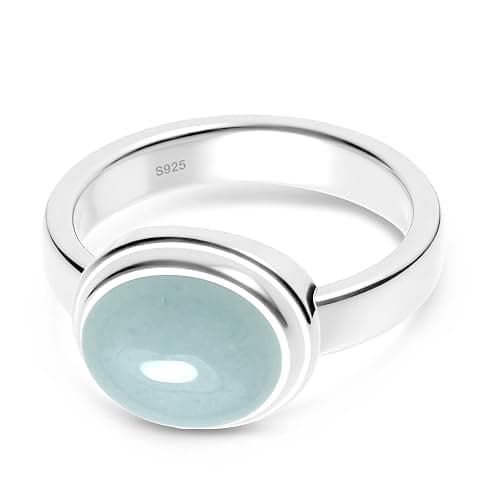LCYFJW Classic Sterling Silver Natural Stone Ring,Oval Plain Simple Dainty Genuine Crystal Gemstone Quartz Ring for Women - Image 1