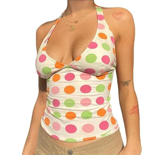 Women Y2k Backless Tank Top Vintage Lace Trim Floral Patchwork Cami Crop Top Summer Party Club Vest 00s Retro Shirt - Image 1