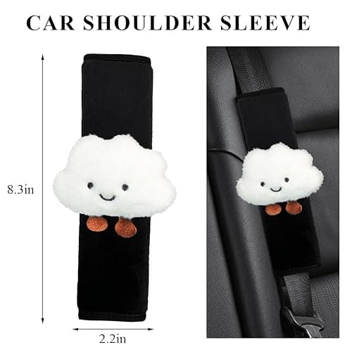 SHMZK 4 PCS Cartoon Smile Cloud Car Seat Belt Covers, Soft Seat Belt Shoulder Pad with Comfort Plush, Safety Strap Pads Neck Shoulder Protector for Auto Safety, Car Accessories (White) thumbnail 2