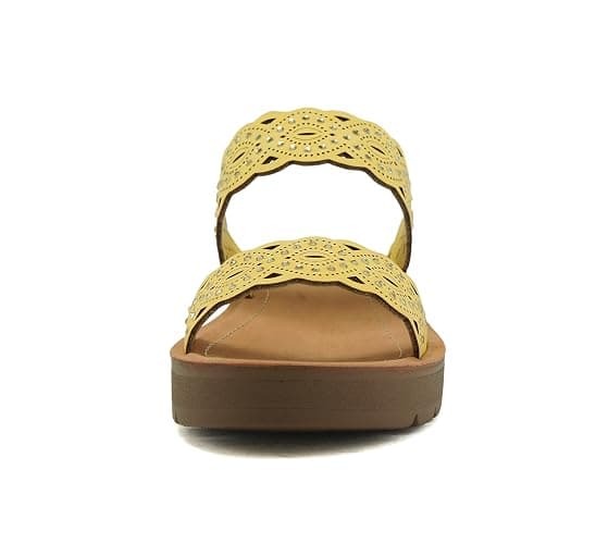 Soda VIENNA - Fun & vibrant platform slip on sandal with ridged bottom & beautifully scalloped straps with iridescent beading detail. Perfect summer beach shoes! thumbnail 3