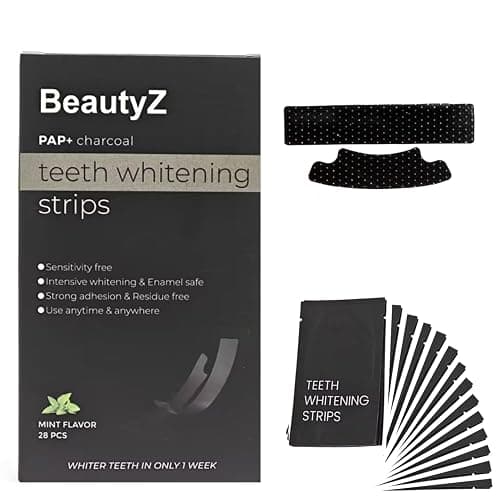 BeautyZ Teeth Whitening Strips for Sensitive Teeth Pap+ Charcoal Peroxide Free & Enamel Safe 28 Mint Strips 14 Day Supply Fast Gentle Whitening at Home No Sensitivity - Image 1