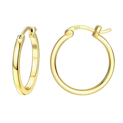 Hayoso 18K Gold Plated Hoop Earrings - 925 Sterling Silver Hoop Earrings Womens Hypoallergenic Hoops | Square Tube Hoop Earrings for Women 15mm/ 20mm /30mm /40mm - Image 1