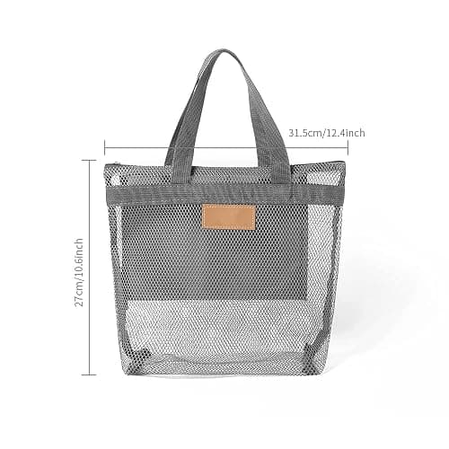 Pebipoo Mesh Shower Caddy, Quick Dry Portable Tote with Zipper and Inner Pocket, Beach Bag, Lightweight Bath Organizer for College Dorm, Swimming, Gym, Beach, Travel (Gray) thumbnail 3