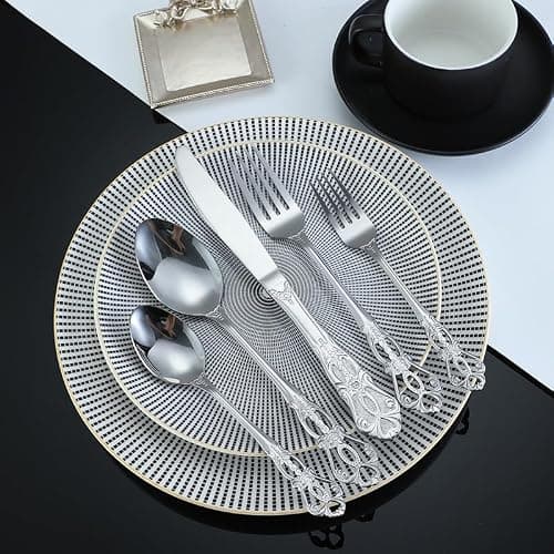 Will Like Besteckset für 1 Person, 5-teilig, hochwertig, spülmaschinenfest, inklusive Steakmesser/Gabel/Löffel, ideal für Zuhause, Küche, Restaurant (Silberbesteck) - Image 1
