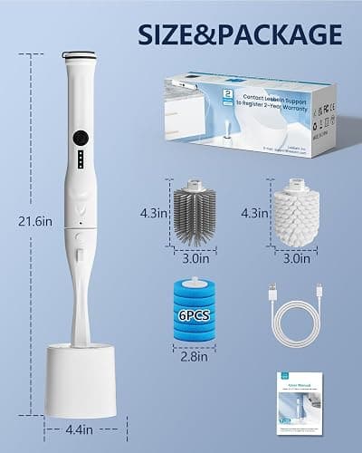 Electric Toilet Brush and Holder Set, Leebein 8 in 1 Electric Toilet Bowl Cleaning Kit with 8 Replaceable Brushes, Hard Nylon Brush and Soft Silicone Brush, 6 Refills Disposable Cleaner Brush thumbnail 2