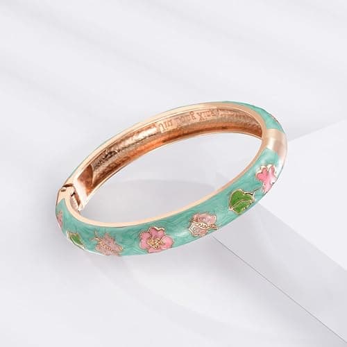 UJOY Cloisonne Bracelet Butterfly Hinge Indian Cuff Bangle Enameled Jewelry Flower Bracelets for Women Gift Box 55A114 thumbnail 6