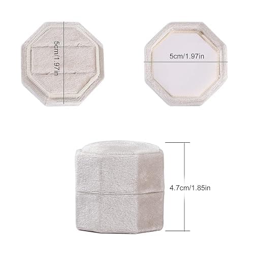 Velvet Ring Box, Etercycle Octagon Gorgeous Vintage Double Jewelry Ring Gift Box with Detachable Lid for Proposal Engagement Wedding Ceremony (Beige) thumbnail 3