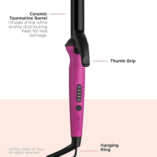 REVLON Easy Heat 1" Curling Iron with Extra-Long Barrel | Ceramic Tourmaline Barrel for More Shine, Less Damage, 5 Preset Temps by Hair Type, Dual Voltage for Travel thumbnail 2