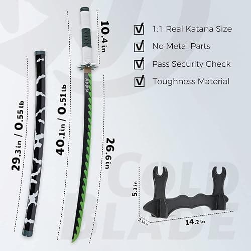 Cold Blade Demon Katana - 41 Inch Anime Replica with Belt and Stand - Durable Sword Perfect for Cosplay - Nichirin Sword with Authentic Design thumbnail 4