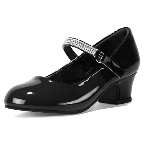 K KomForme Mary Jane Shoes with Low Heel Rhinestones Princess Flats Dress Pump Shoes for Little Kid/Big Kid - Image 1
