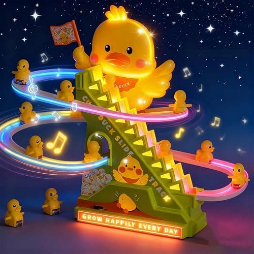 RCOOS Duck Climbing Toy Set Electric Light Slide Climbing Toys for Automatic Stairs,Playful Santa Race Game Christmas Roller Climbing Toys with LED Light and Music for Toddlers Boys Girls thumbnail 2
