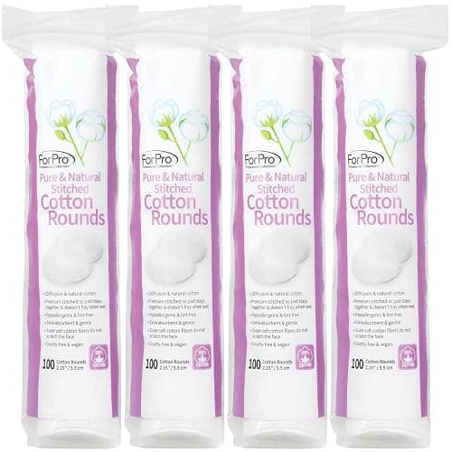 ForPro Pure & Natural Stitched Cotton Rounds for Face (400-Count), 100% Pure Cotton Makeup Remover Pads, Hypoallergenic, Lint-Free, Vegan & Cruelty-Free, Pack of 4-100 Cotton Pads - Image 1