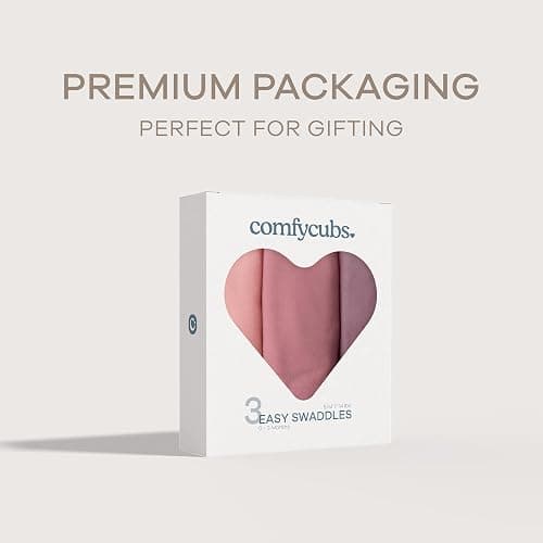 Comfy Cubs Easy Swaddle Blanket, 3 Pack - 100% Cotton Newborn Wrap, Small for 0-3 Months Infants, Breathable and Durable Sleep Sack for Babies - Blush, Mauve & Mulberry thumbnail 6