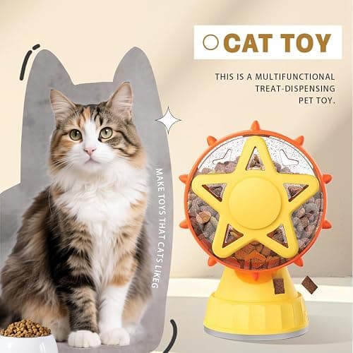 2-in-1 Interactive Cat Toy, Rotating Treat Dispenser with Strong Suction Cup & Teaser Wand, Adjustable Slow Feeder Puzzle Toy for Cats, Boredom Relief & Mental Stimulation Fits Kibble ,Treats (Yellow) thumbnail 7