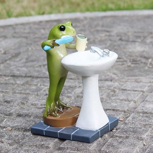 Tfro & Cile Frog Garden Statue Decor Miniature Animal Figurine Outdoor Fairy Brushing Teeth Sculpture for Bathroom - 3.3 Inch Height thumbnail 5