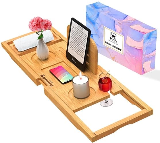 Premium Bamboo Bathtub Tray Caddy - Bath Tub Tray Table for Bathtub - Bath Caddy Tray for Bathtub, Expandable Size, Fits Most Bath Tubs thumbnail 7