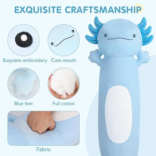 Dalmao 36 inch Cute Giant Blue Axolotl Plush Soft Body Pillow, Large Axolotl Stuffed Animals Toy, Squishy Plushies Gifts for Kids Boys Girls Birthday thumbnail 4