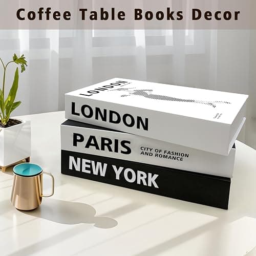Decorative Books for Home Coffee Table Decor with Stylish Bookshelf and Office Living Room Black and White Fake Books for Decoration Faux Stack Book (Set of 3) thumbnail 4