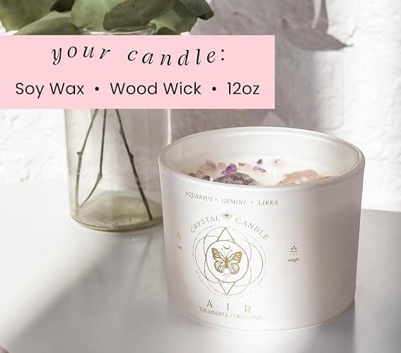 Aquarius, Gemini, Libra Gifts for Women - 12oz Wood Wick Candles That Crackle with Crystals and Healing Stones. Healing Crystal Candles for Women Home Scented. Soy Wax, for Zodiac Birthdate thumbnail 8