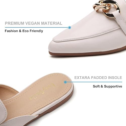 EasySmile Metal Chain Decor Flat Mules for Women Closed Pointed Toe Slip on Loafers Slides Backless Mules Shoes thumbnail 3