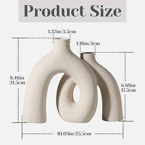 CEMABT Modern Nordic Boho Vase Set - Elegant Beige Matte Ceramic Vase for Living Room, Bookshelf, Mantel, Entryway Table & Console Decor | Home Decor Shelf Decorations Easter Gift thumbnail 3