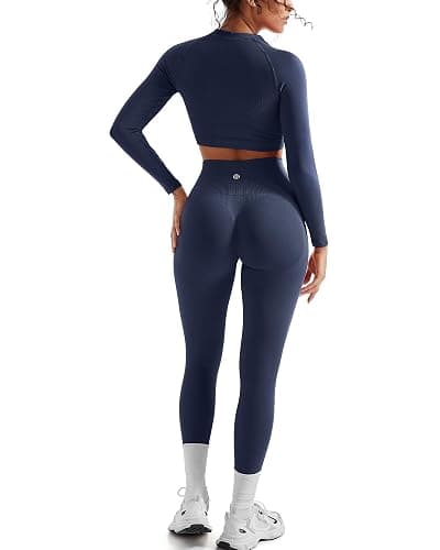 SUUKSESS Women 2 Piece Workout Sets Hidden Scrunch Hip Lifting Seamless Leggings Long Sleeve Yoga Crop Tops - Image 1