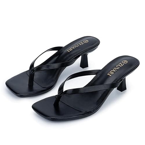 ZUVARI Kitten Heels for Women, Square Toe Flip Flop Kitten Heel Sandals, 2.16 Inch Thong Heels, Slip-On Dressy Summer Heeled Sandals thumbnail 6