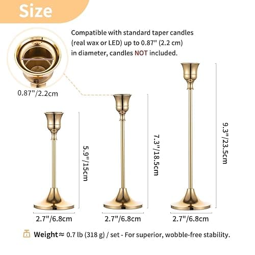 2 Sets(6 Pcs) Brass Gold Metal Taper Candle Holders Candlestick Holders, Vintage Modern Decorative Centerpiece Candlestick Holders for Table Mantel Wedding Housewarming Gift thumbnail 3