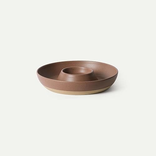 Mora Ceramic Chips and Dip Serving Tray: Large Divided Party Bowl Set for Chips & Salsa, Veggies & Dip, Fruit, Snacks, Entertaining, Hosting, etc. Minimalist Design for the Modern Hostess - Terracotta thumbnail 2