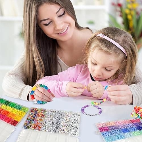 MAISKIEN 2280 Pony Beads Set, 1080 Letter Beads, 48 Colors Hair Beads, 1200 pcs Pony Bead for Bracelet Making, Colour Bead, DIY Craft Beads Kit Used to Make Festival Accessories, Shoelaces, Keys thumbnail 2