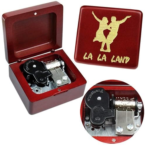 Sinzyo Music Box Vintage Wood Carved Mechanism Musical Boxs Gift for Birthday Valentine's Day Christmas Day(La la Land -Wine Red Box) - Image 1
