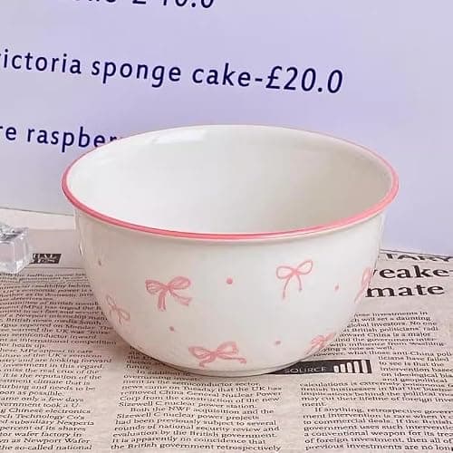 2 Piece Pink Bow Ceramic Bowl Set Underglaze High Color Ceramic Tableware Cute Soup Bowl College Style Dessert Pudding Fruit Salad Decoration Kitchen Decoration Pink White Bowl Couple Bowl Set Dormito thumbnail 7