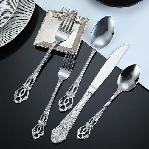 Will Like Besteckset für 1 Person, 5-teilig, hochwertig, spülmaschinenfest, inklusive Steakmesser/Gabel/Löffel, ideal für Zuhause, Küche, Restaurant (Silberbesteck) thumbnail 5