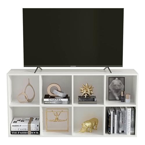 OSCHF 8-Cube Storage Shelf Bookcase - Wooden 4-Tier Floor Standing Open Bookshelf, Modern TV Stand up to 55 Inchs for Home and Office, Warm White thumbnail 4