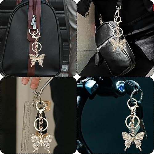 Glittering Rhinestone Butterfly Keychain for Women Butterfly Pendant Key Chains for Car Keys Purse Handbag Charm thumbnail 6