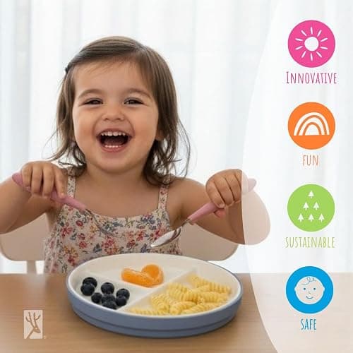 Elk and Friends Kids 7.8” Porcelain White Plates with Silicone Sleeves | Divided Plates | Suitable for Kids/Toddlers | Microwave & Dishwasher Safe | Non Slip | Snack Dishes… thumbnail 9