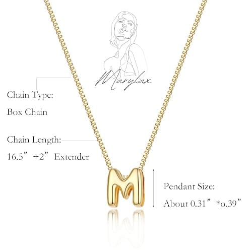 MARYLAX Bubble Letter Necklaces for Women, 14K Gold Plated Letter Necklace, Dainty Gold Initial Necklaces for Women Personalized Bubble Pendant Name Necklace, Trendy Gold Jewelry - Gold - M thumbnail 5