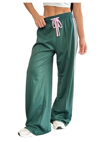 BEAUDRM Women's Baggy Sweatpants Y2k Striped Drawstring Waist Wide Leg Stacked Workout Track Pants Streetwear - Image 1